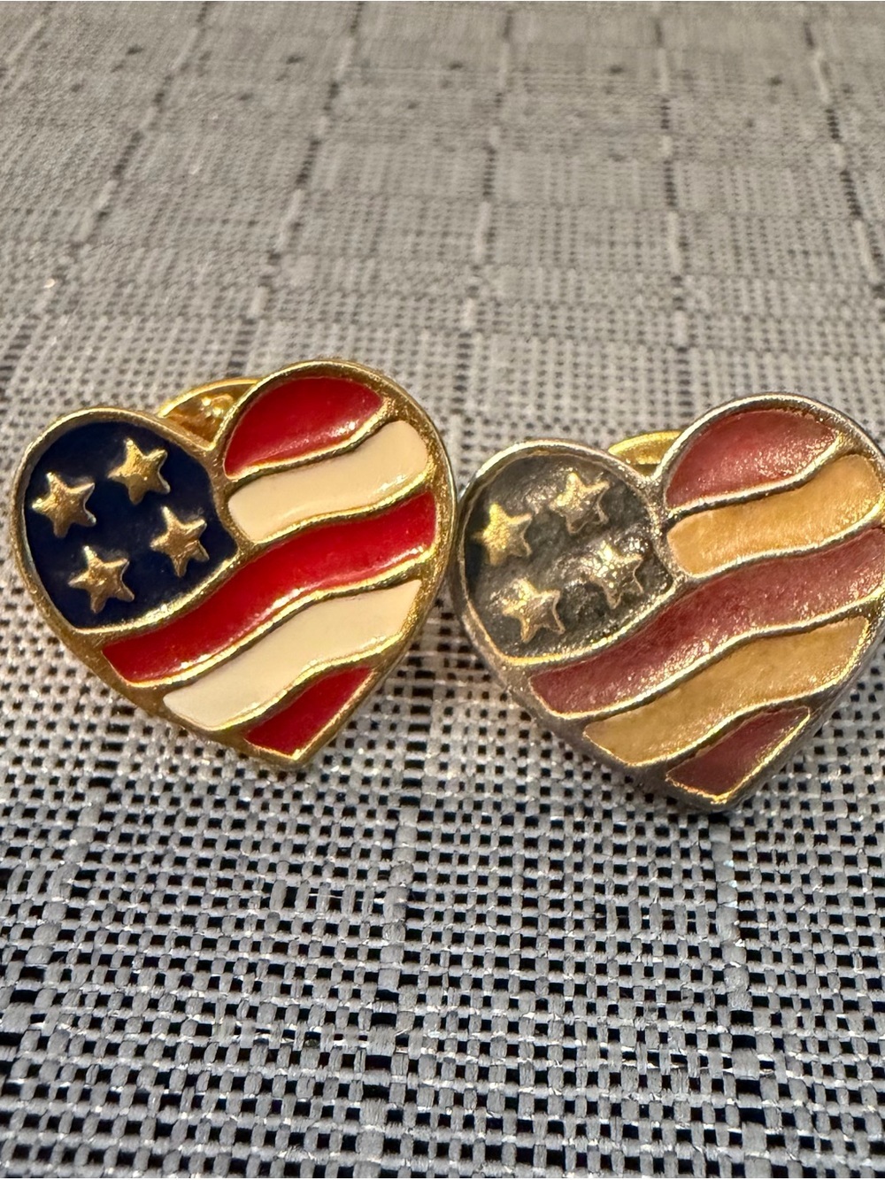 Avon Patriotic Heart Flag Enamel Pins - Red, White & Blue